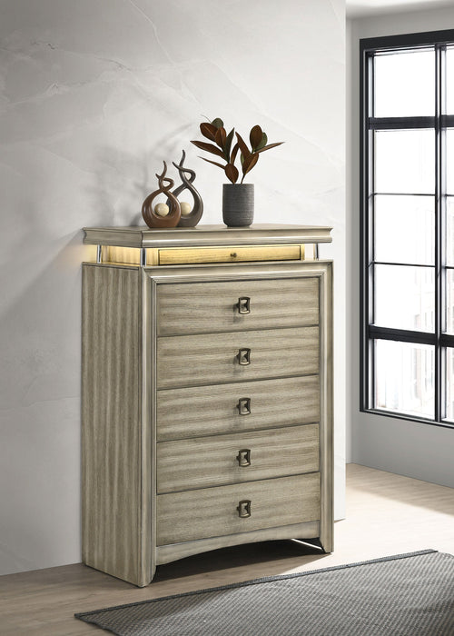 Coaster Giselle 6-drawer Bedroom Chest with LED Rustic Beige Default Title