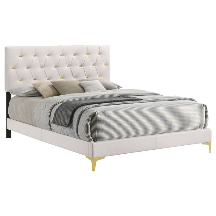 Coaster Kendall Tufted Upholstered Panel Bed White Cal King