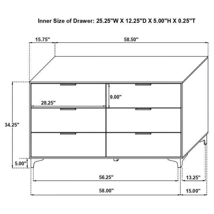 Coaster Kendall 6-drawer Dresser with Mirror White No Mirror