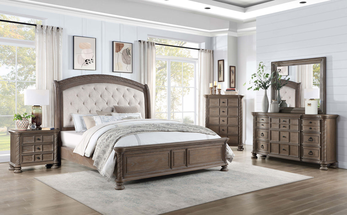 Coaster Emmett Tufted Headboard Panel Bed Walnut and Beige Cal king