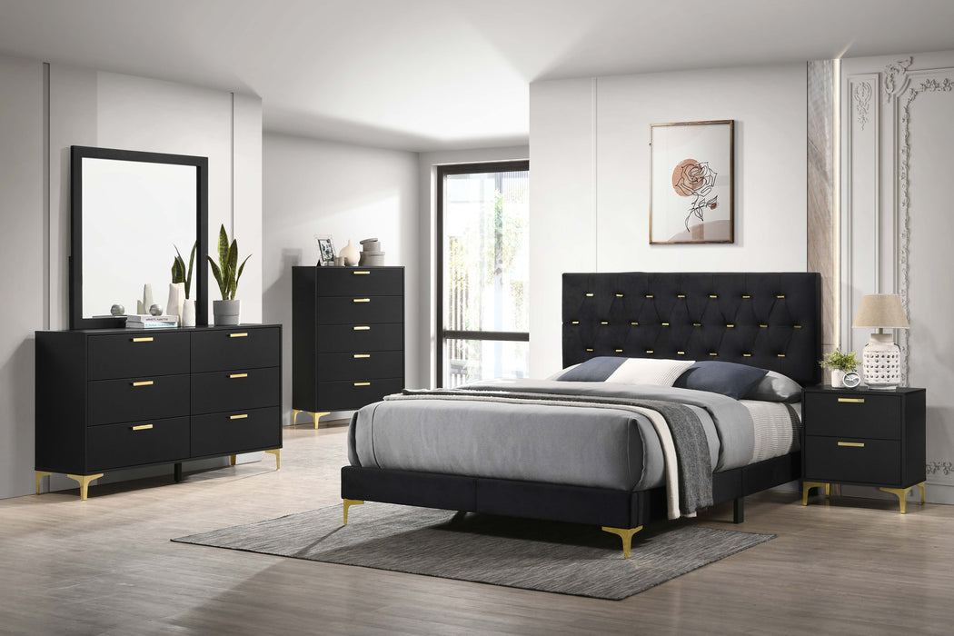 Coaster Kendall Tufted Panel Bedroom Set Black and Gold Cal King Set of 5