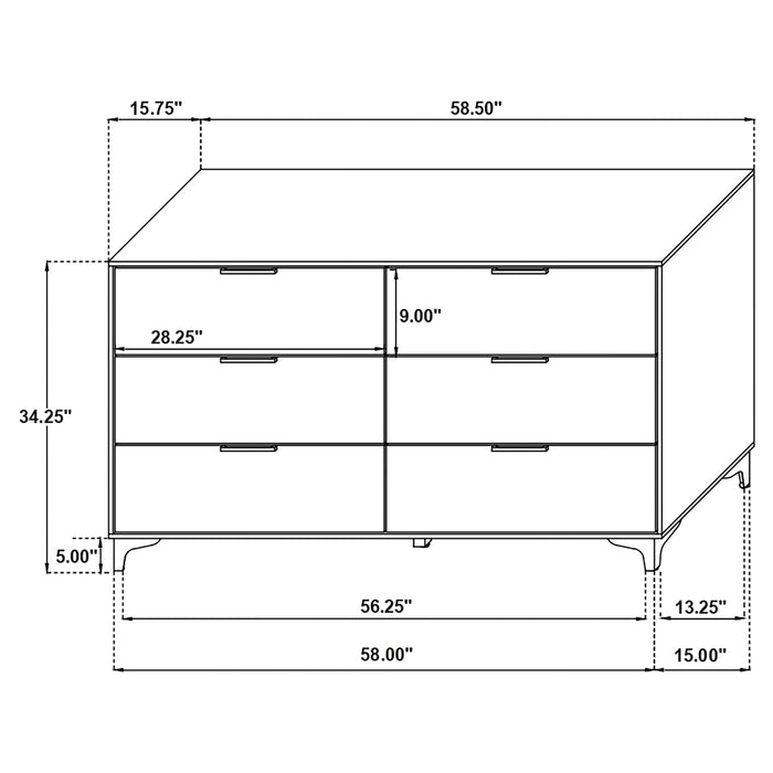 Coaster Kendall 6-drawer Dresser with Mirror Black and Gold No Mirror