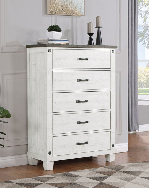 Coaster Lilith 5-drawer Chest Distressed Grey and White Default Title