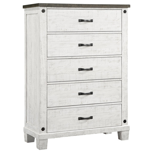 Coaster Lilith 5-drawer Chest Distressed Grey and White Default Title