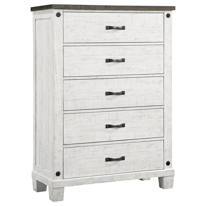 Coaster Lilith 5-drawer Chest Distressed Grey and White Default Title