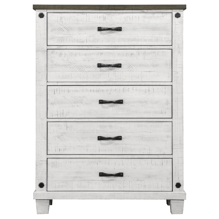 Coaster Lilith 5-drawer Chest Distressed Grey and White Default Title