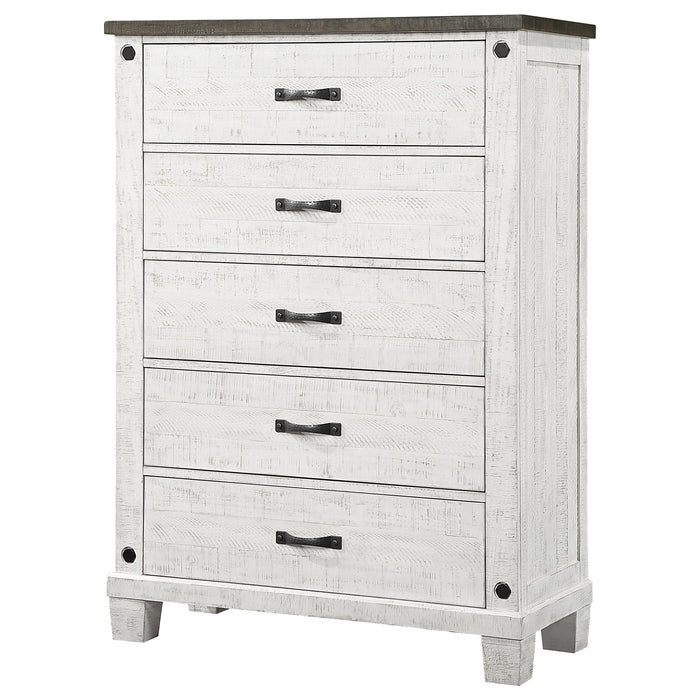 Coaster Lilith 5-drawer Chest Distressed Grey and White Default Title