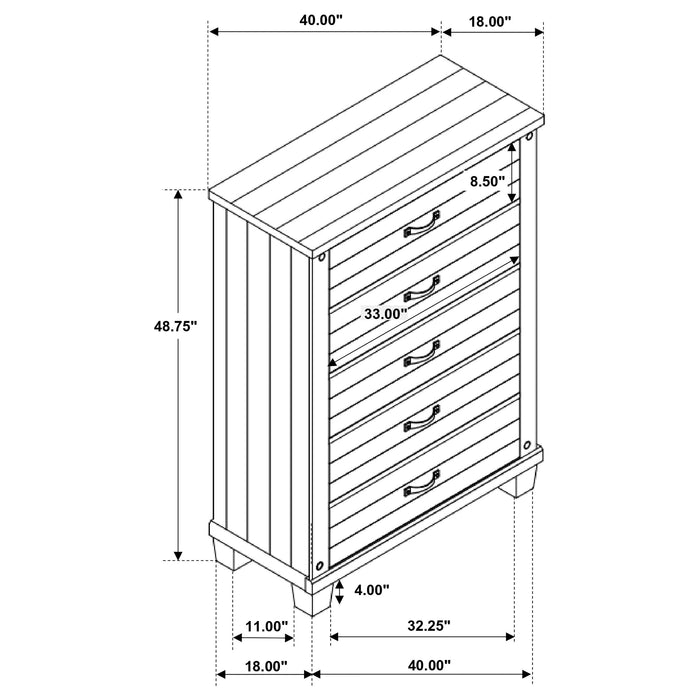 Coaster Lilith 5-drawer Chest Distressed Grey and White Default Title