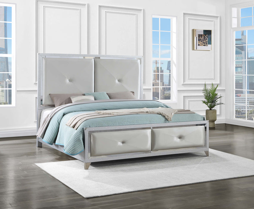 Larue Upholstered Tufted  Panel Bed Silver