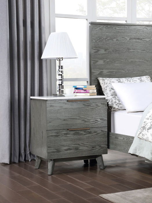 Coaster Nathan 2-drawer Nightstand with USB Port White Marble and Grey Default Title