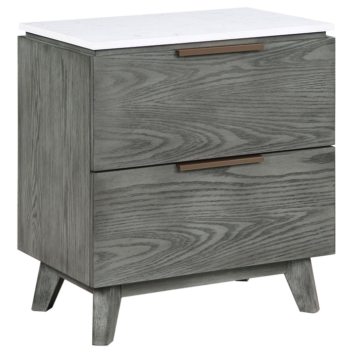 Coaster Nathan 2-drawer Nightstand with USB Port White Marble and Grey Default Title