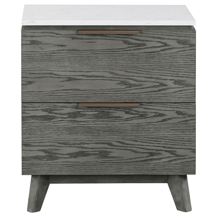 Coaster Nathan 2-drawer Nightstand with USB Port White Marble and Grey Default Title