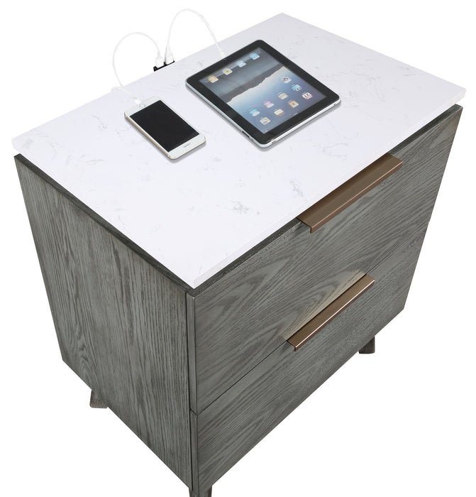 Coaster Nathan 2-drawer Nightstand with USB Port White Marble and Grey Default Title