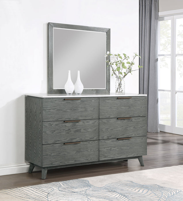 Coaster Nathan 6-drawer Dresser with Mirror White Marble and Grey No Mirror