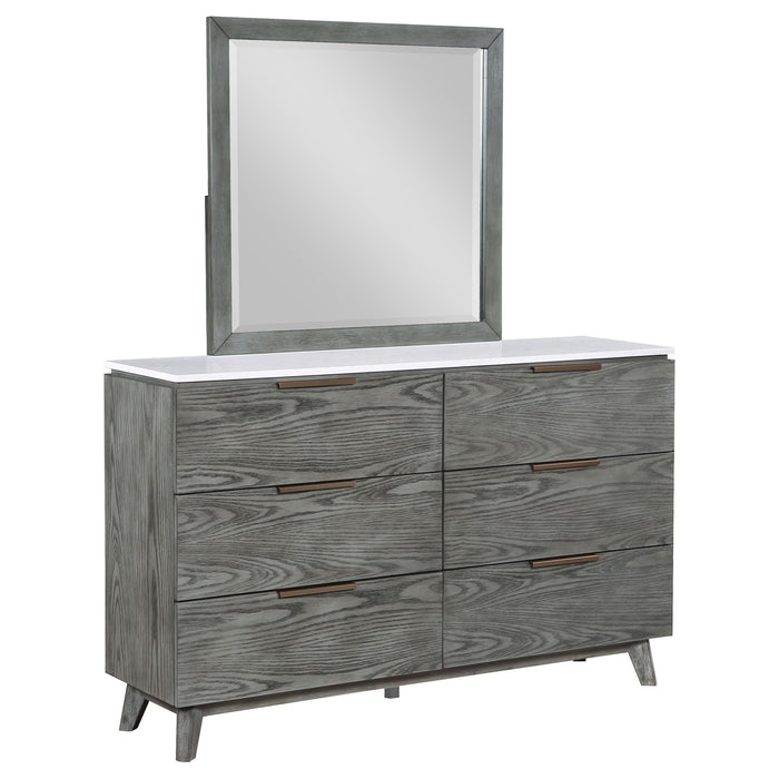 Coaster Nathan 6-drawer Dresser with Mirror White Marble and Grey With Mirror