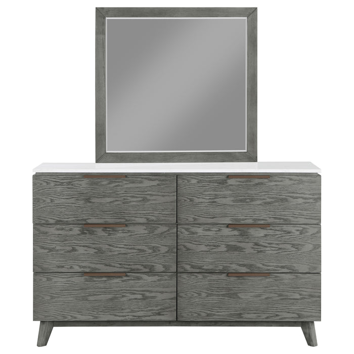 Coaster Nathan 6-drawer Dresser with Mirror White Marble and Grey No Mirror