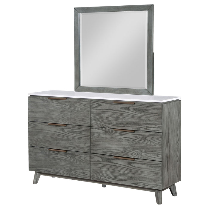 Coaster Nathan 6-drawer Dresser with Mirror White Marble and Grey No Mirror