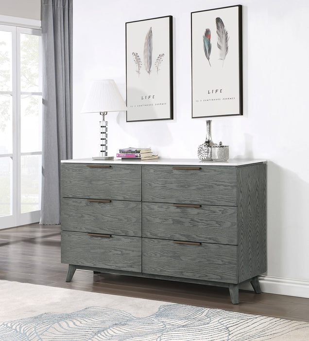 Coaster Nathan 6-drawer Dresser with Mirror White Marble and Grey No Mirror