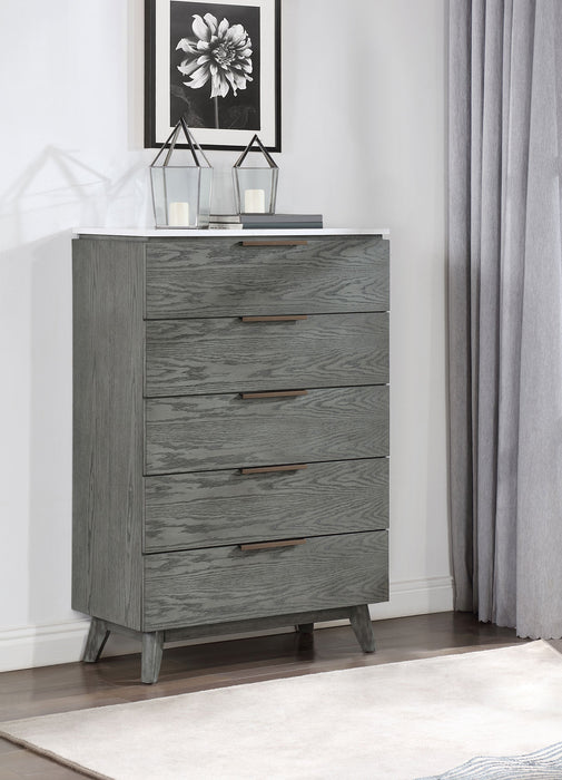 Coaster Nathan 5-drawer Chest White Marble and Grey Default Title