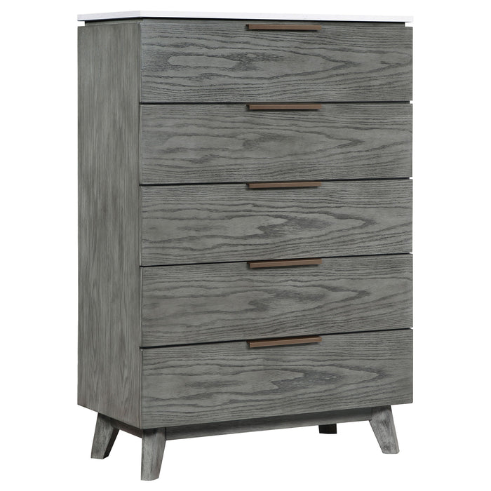 Coaster Nathan 5-drawer Chest White Marble and Grey Default Title