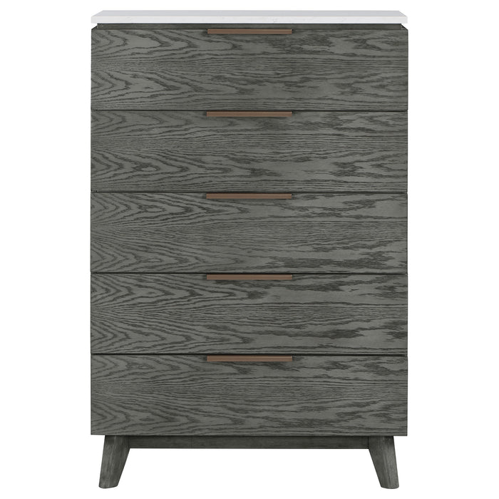 Coaster Nathan 5-drawer Chest White Marble and Grey Default Title