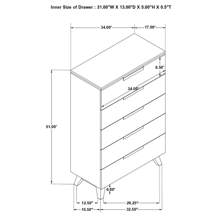 Coaster Nathan 5-drawer Chest White Marble and Grey Default Title