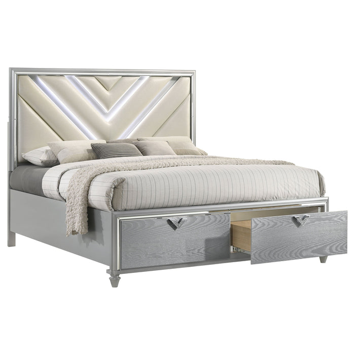 Coaster Veronica Platform Storage Bed with Upholstered LED Headboard Light Silver King