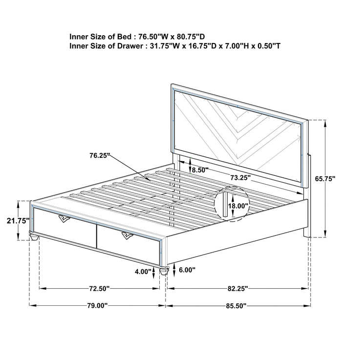 Coaster Veronica Platform Storage Bed with Upholstered LED Headboard Light Silver King