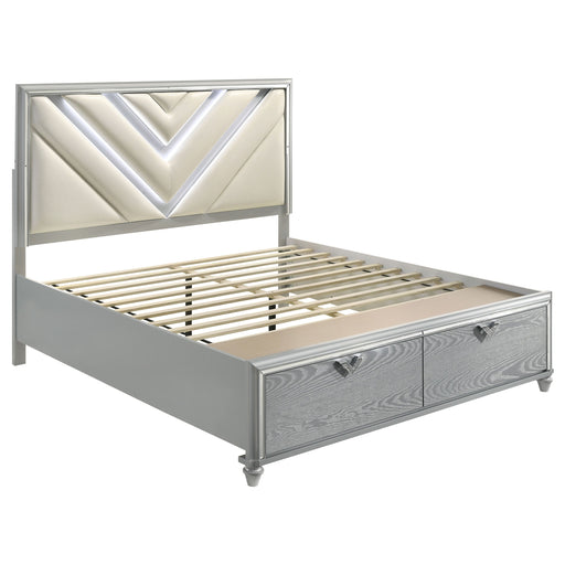 Coaster Veronica Platform Storage Bed with Upholstered LED Headboard Light Silver Queen