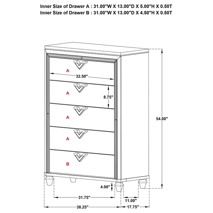 Coaster Veronica 5-drawer Bedroom Chest Light Silver Default Title