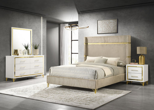 Coaster Lucia Bedroom Set with Upholstered Wingback Panel Bed Beige Queen Set of 4