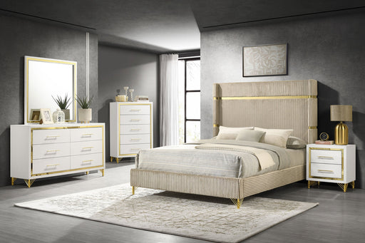 Coaster Lucia Bedroom Set with Upholstered Wingback Panel Bed Beige Queen Set of 5