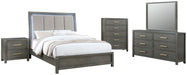 Coaster Kieran Bedroom Set with Upholstered LED Headboard Grey Queen Set of 4