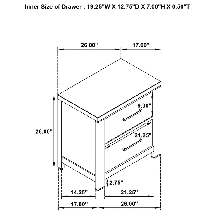 Coaster Kieran 2-drawer Nightstand Bedside Table Grey Default Title