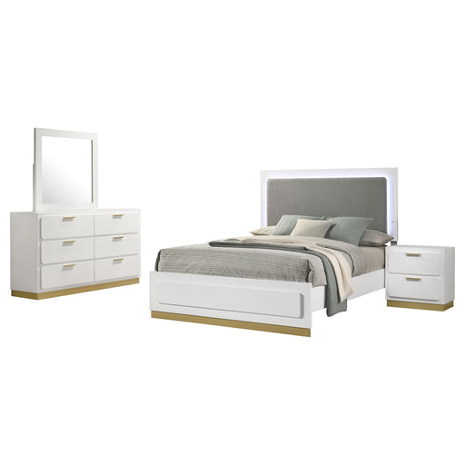 Coaster Caraway Bedroom Set with LED Headboard White and Grey Queen Set of 4