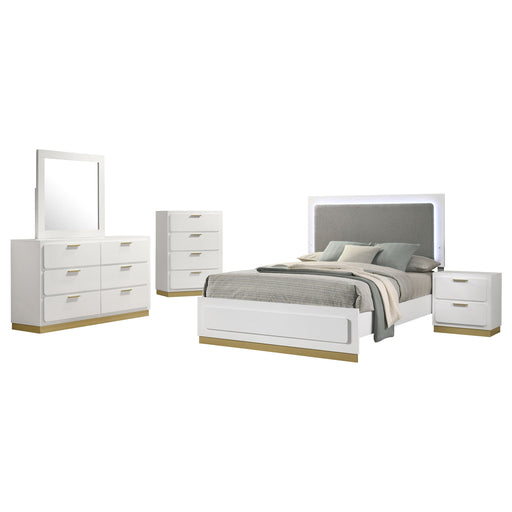 Coaster Caraway Bedroom Set with LED Headboard White and Grey Queen Set of 5