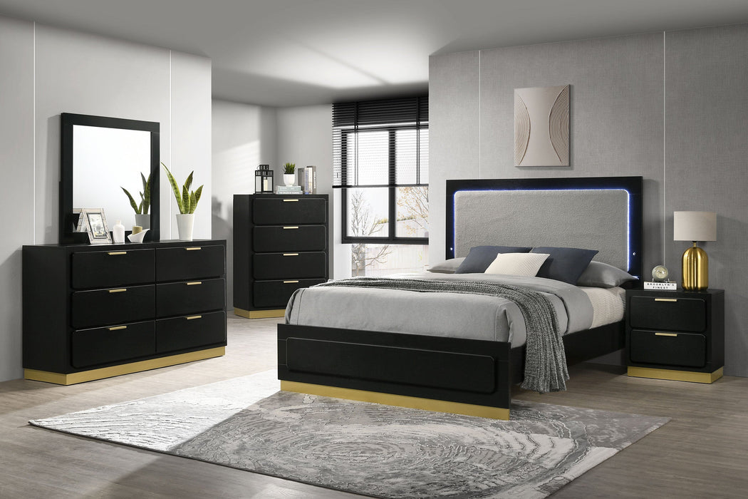 Coaster Caraway Bedroom Set with LED Headboard Black and Grey Cal King Set of 5