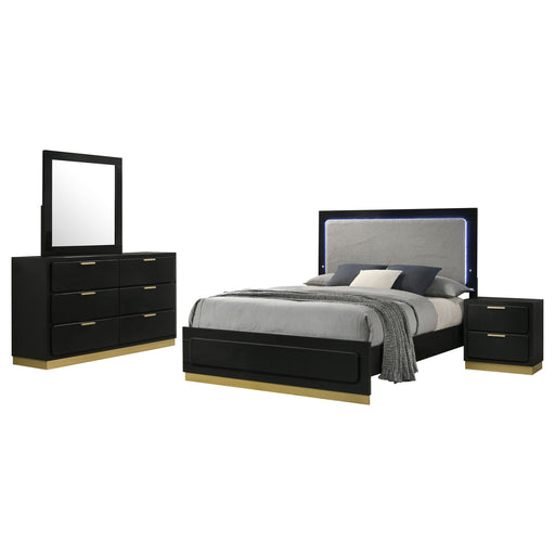 Coaster Caraway Bedroom Set with LED Headboard Black and Grey Queen Set of 4