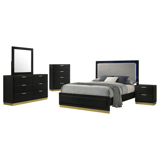 Coaster Caraway Bedroom Set with LED Headboard Black and Grey Queen Set of 5