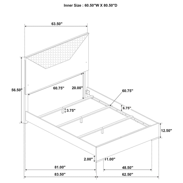 Ives  Panel Bed LED Headboard Grey High Gloss