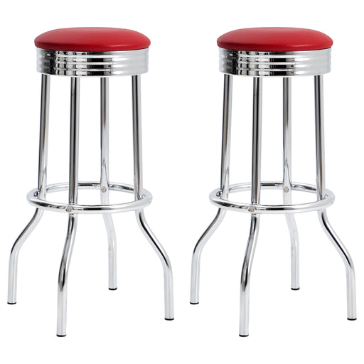 Coaster Theodore Upholstered Top Bar Stools Red and Chrome (Set of 2) Default Title