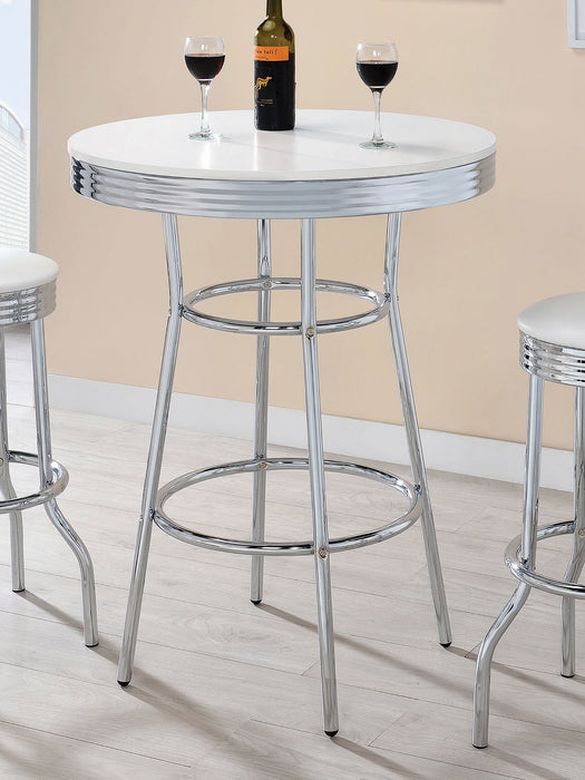 Coaster Theodore Round Bar Table Chrome and Glossy White Black