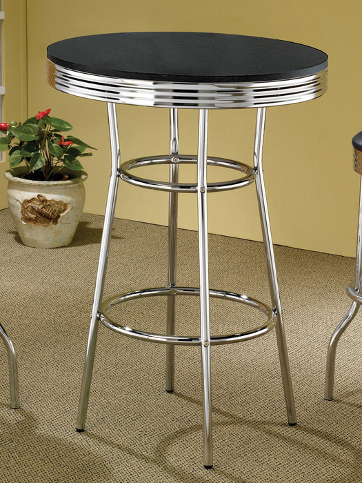 Coaster Theodore Round Bar Table Chrome and Glossy White Black