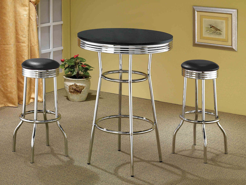 Coaster Theodore Round Bar Table Chrome and Glossy White Black