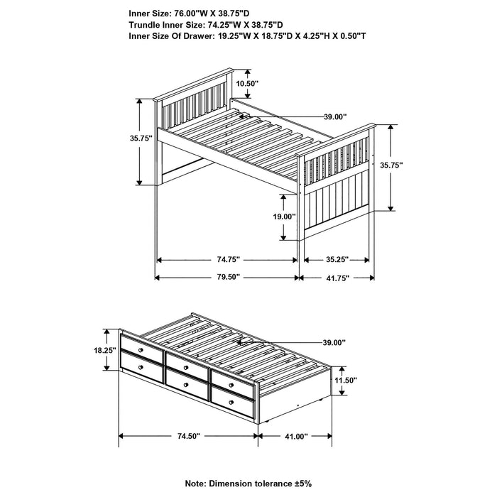 Coaster Rochford Twin Captain's Daybed with Storage Trundle Black White