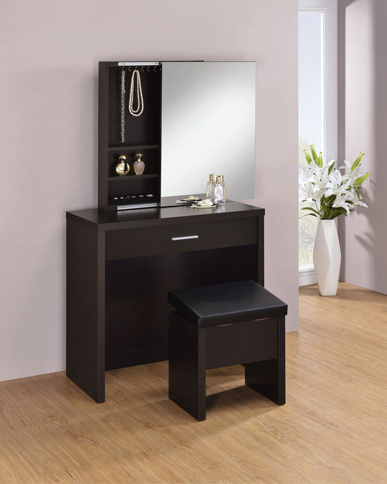 Harvey Vanity Set with Lift-Top Stool Cappuccino