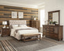 Coaster Devon Upholstered Bedroom Set Beige and Burnished Oak Eastern King Set of 5