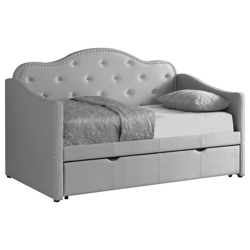 Coaster Elmore Upholstered Twin Daybed with Trundle Pearlescent Grey Default Title