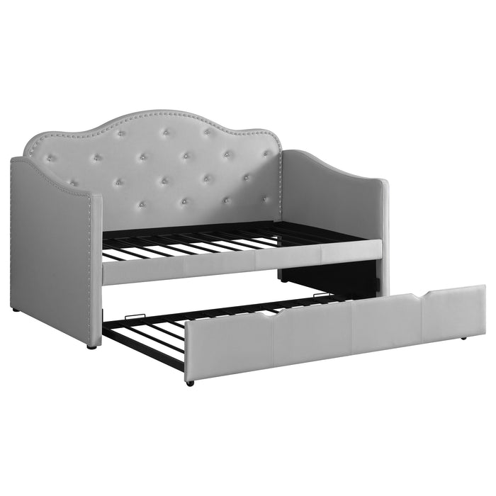 Coaster Elmore Upholstered Twin Daybed with Trundle Pearlescent Grey Default Title