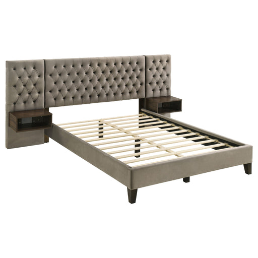 Coaster Marley Upholstered Platform Bed with Headboard Panels Light Brown Queen